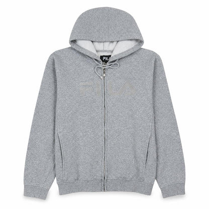 Front view of Fila men’s grey full zip hoodie l logo sports cotton blend sweatshirt