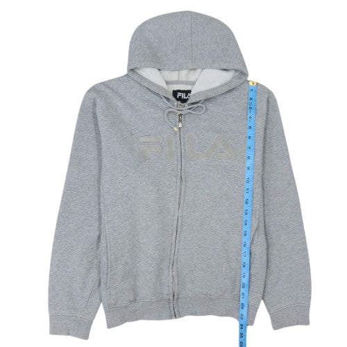 Fila Mens Grey Full Zip Hoodie L Logo Sports Cotton Blend Sweatshirt