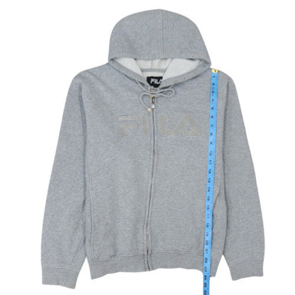 Fila Mens Grey Full Zip Hoodie L Logo Sports Cotton Blend Sweatshirt
