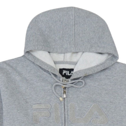 Fila Mens Grey Full Zip Hoodie L Logo Sports Cotton Blend Sweatshirt