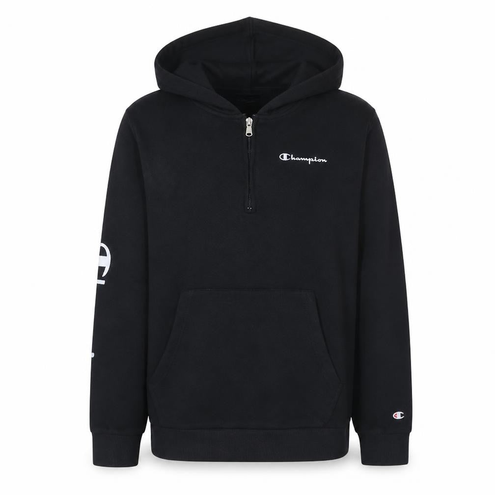 Champion Boys Black 2XL 1/2 Zip Hoodie with Logo Detail