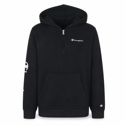 Champion Boys Black 2XL 1/2 Zip Hoodie with Logo Detail