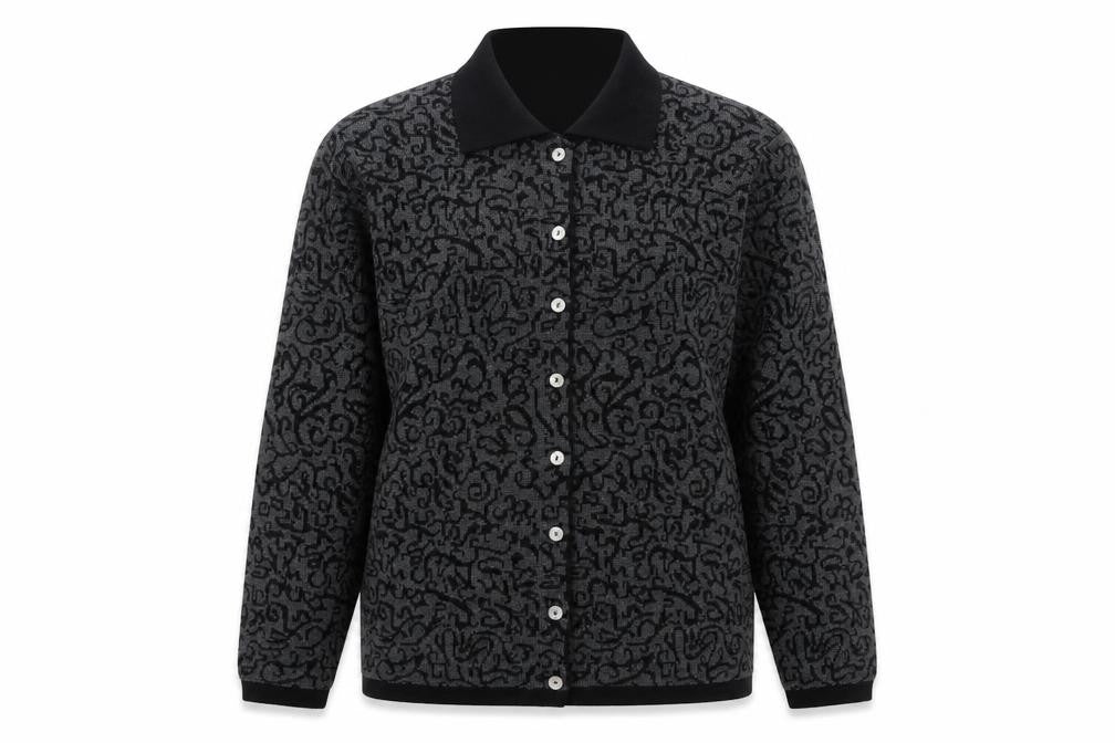 Talbots Petites Women Black Grey Cardigan Small 100% Merino Wool Made in Italy