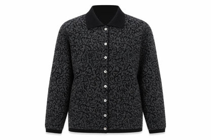 Talbots Petites Women Black Grey Cardigan Small 100% Merino Wool Made in Italy