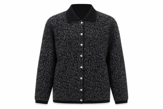 Talbots Petites Women Black Grey Cardigan Small 100% Merino Wool Made in Italy