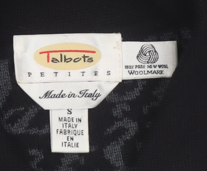 Talbots Petites Women Black Grey Cardigan Small 100% Merino Wool Made in Italy