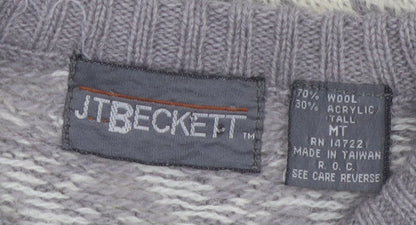 J.T. Beckett Men's Grey Wool Blend Geometric Pullover Jumper L