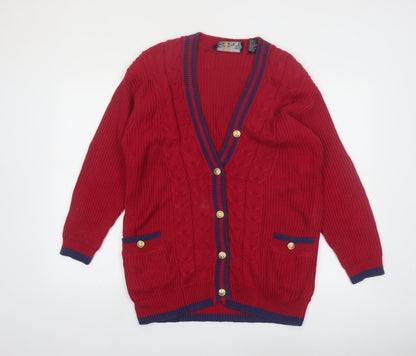 Chaus Sport Women's Red Cable-Knit Cardigan M V-Neck Button Front