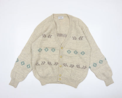 Ferrante Men's Beige Wool Alpaca Cable-Knit Cardigan XL