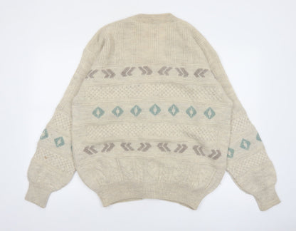 Ferrante Men's Beige Wool Alpaca Cable-Knit Cardigan XL