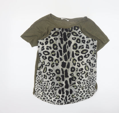 Zara Women Green Animal Print Short Sleeve T-Shirt Size S