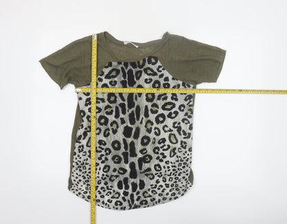 Zara Women Green Animal Print Short Sleeve T-Shirt Size S