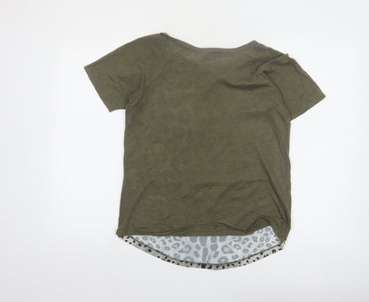 Zara Women Green Animal Print Short Sleeve T-Shirt Size S