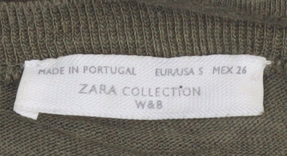 Zara Women Green Animal Print Short Sleeve T-Shirt Size S