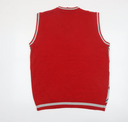 Victorious Men's Red Argyle Knit Sleeveless V-Neck Vest Size L