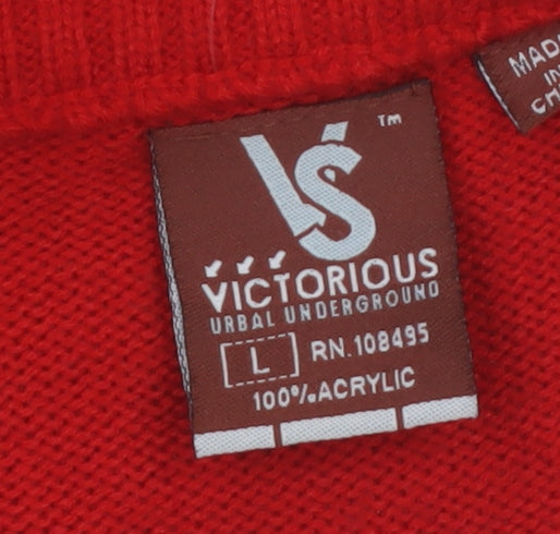 Victorious Men's Red Argyle Knit Sleeveless V-Neck Vest Size L