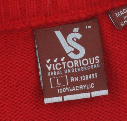 Victorious Men's Red Argyle Knit Sleeveless V-Neck Vest Size L