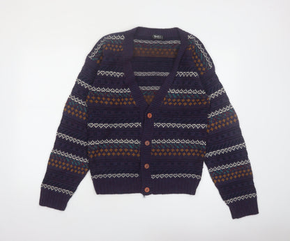 Van Cort Men's Blue Fair Isle Acrylic Cardigan Sweater S