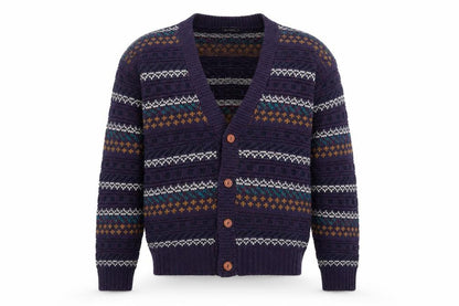 Van Cort Men's Blue Fair Isle Acrylic Cardigan Sweater S