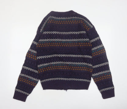 Van Cort Men's Blue Fair Isle Acrylic Cardigan Sweater S
