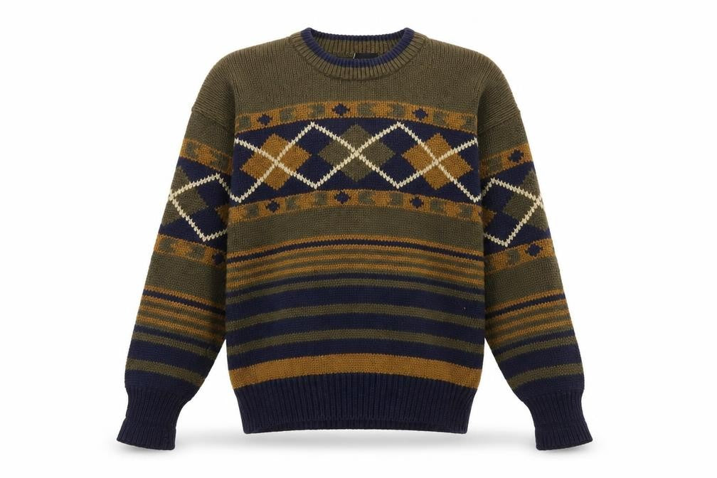 Structure Men's Multicoloured L Argyle Knit Pullover Jumper