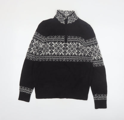 Christopher & Banks Women's Black Fair Isle 1/4 Zip Jumper Size S