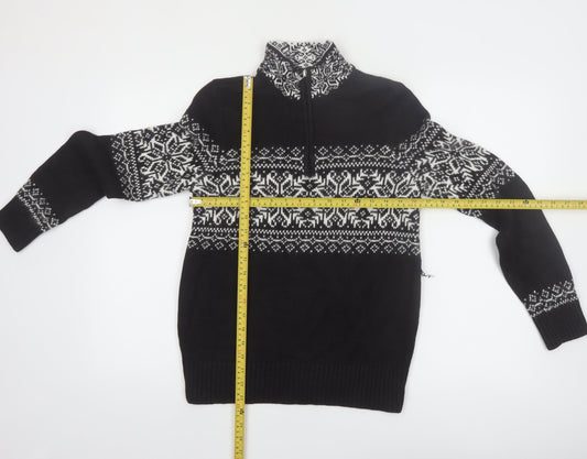 Christopher & Banks Women's Black Fair Isle 1/4 Zip Jumper Size S