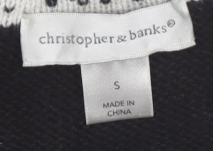Christopher & Banks Women's Black Fair Isle 1/4 Zip Jumper Size S