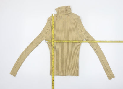 Apostrophe Women's Beige Roll Neck Ribbed Knit Jumper Size L 12-14