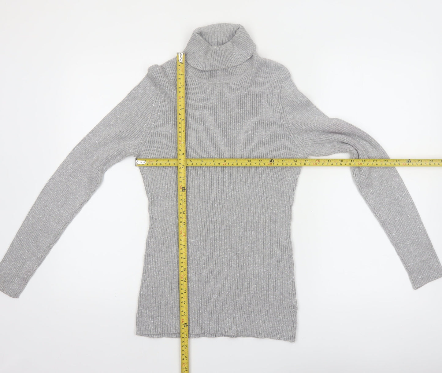 Basic Editions Women Grey Roll Neck Long Sleeve Knit Jumper Size L