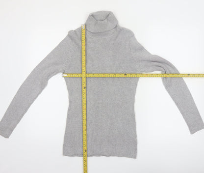 Basic Editions Women Grey Roll Neck Long Sleeve Knit Jumper Size L