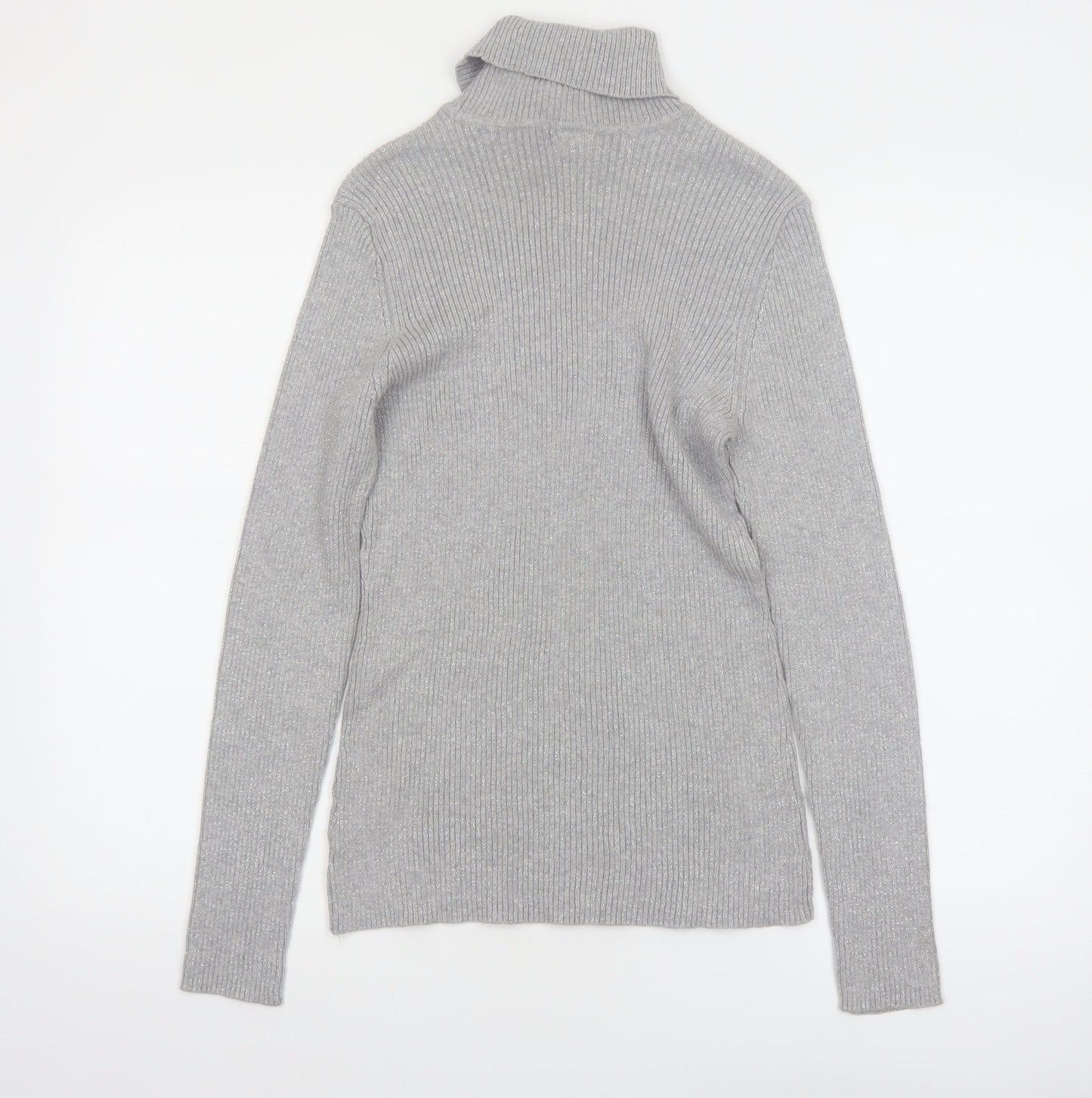 Basic Editions Women Grey Roll Neck Long Sleeve Knit Jumper Size L