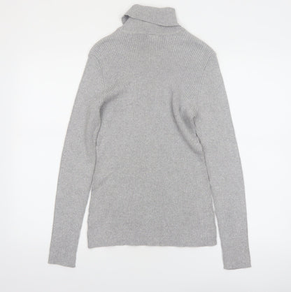 Basic Editions Women Grey Roll Neck Long Sleeve Knit Jumper Size L