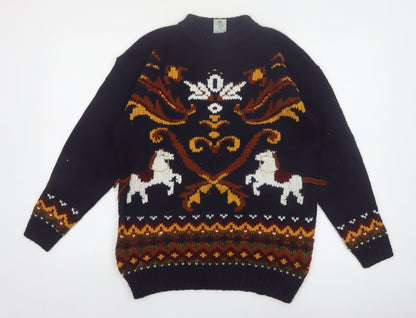 C&A Women’s Blue Acrylic Horse Fair Isle Pullover Jumper Size 10