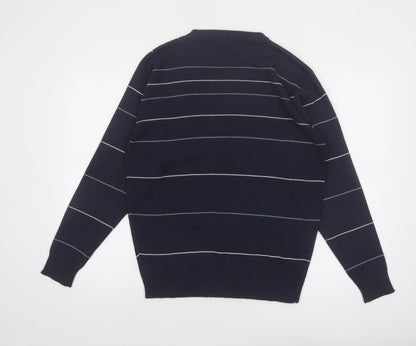 Rapidfire Men's Blue Striped Crew Neck Knit Jumper Size M