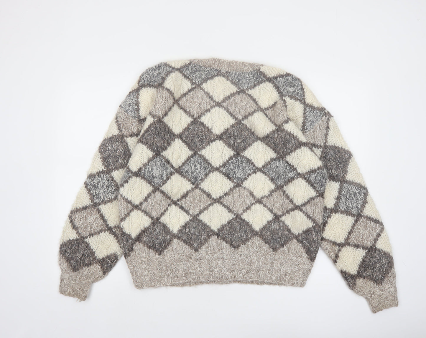 Concepts by Caren Women's Beige Argyle Knit Acrylic Cardigan Size S