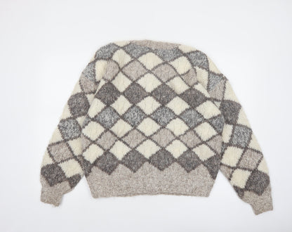 Concepts by Caren Women's Beige Argyle Knit Acrylic Cardigan Size S