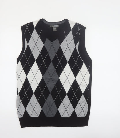 Method Men's Black Argyle V-Neck Sleeveless Vest Jumper L Cotton Blend