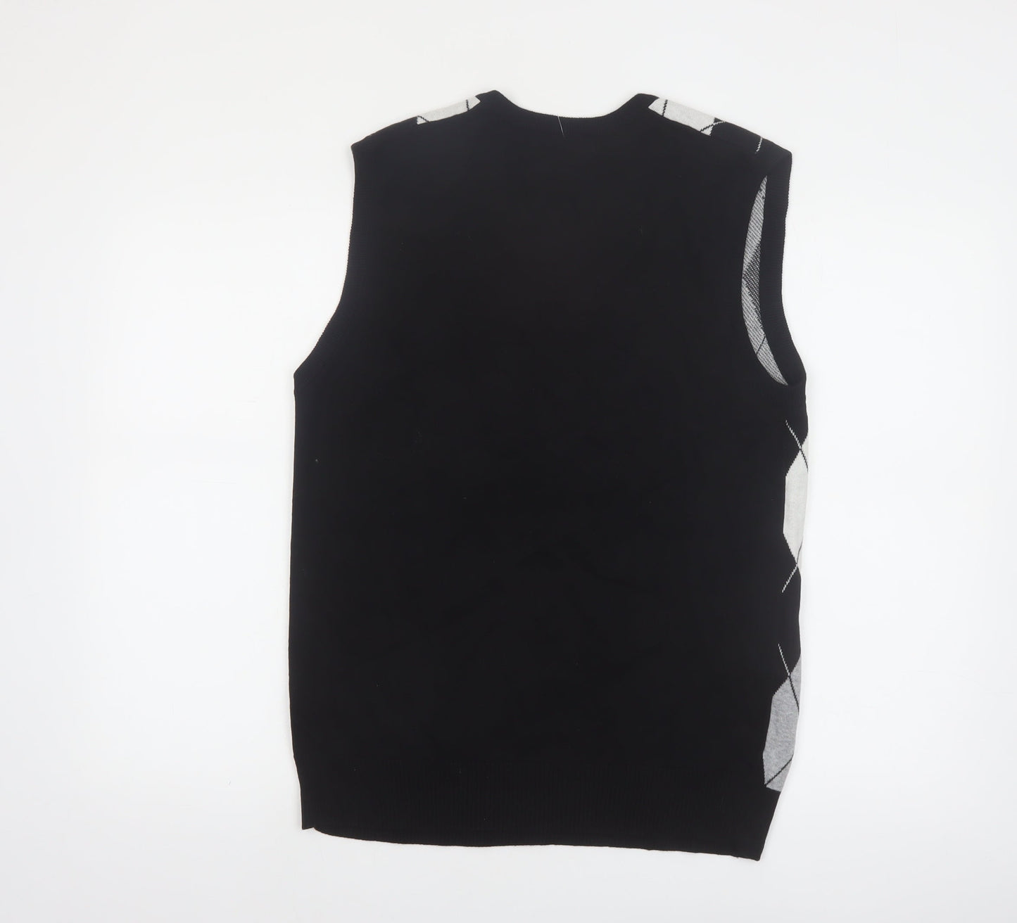 Method Men's Black Argyle V-Neck Sleeveless Vest Jumper L Cotton Blend