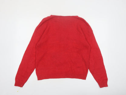 Work in Progress Women Red Christmas Pullover Jumper M Embroidered Wreath