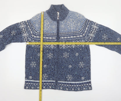 Tiara International Women Blue Fair Isle Full Zip Jumper S Winter Knit