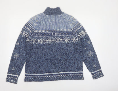 Tiara International Women Blue Fair Isle Full Zip Jumper S Winter Knit