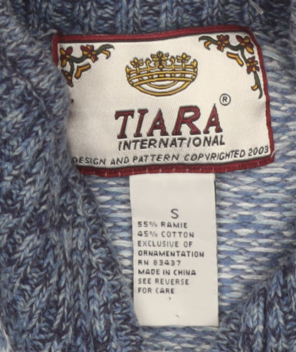 Tiara International Women Blue Fair Isle Full Zip Jumper S Winter Knit