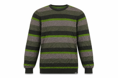 Eddie Bauer Men's Green Striped Crew Neck Cotton Wool Jumper L