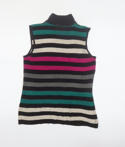 Dana Buchman Women’s Multicoloured Sleeveless Striped Roll Neck Top Size M