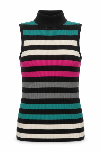 Dana Buchman Women’s Multicoloured Sleeveless Striped Roll Neck Top Size M