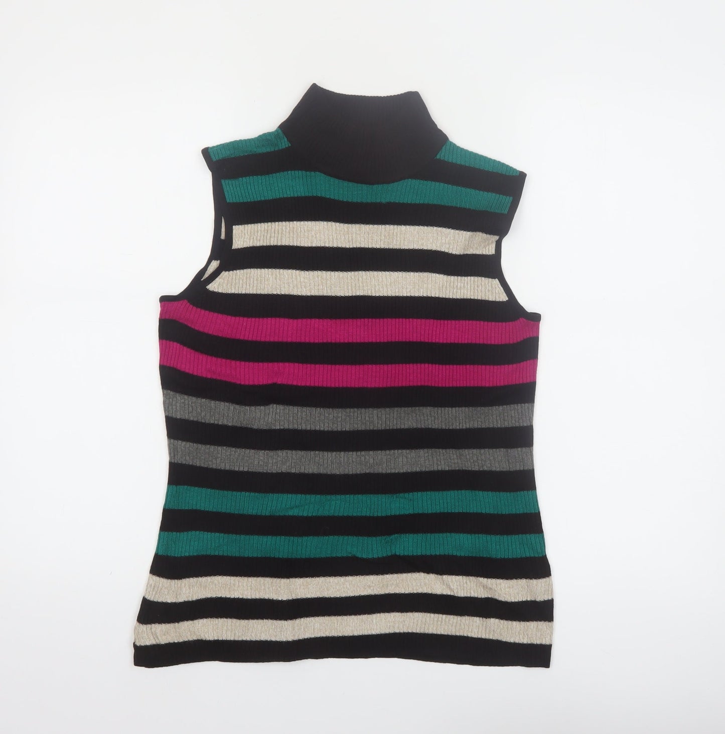 Dana Buchman Women’s Multicoloured Sleeveless Striped Roll Neck Top Size M