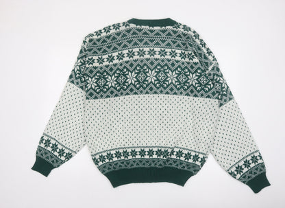 Puritan Men's Green Fair Isle Knit Jumper XL Winter Pullover