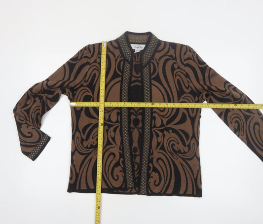 Alicia Wong Women's Brown Beaded Knit Open Cardigan Size S