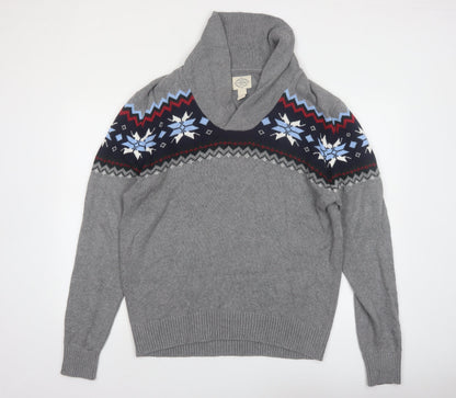 St John's Bay Men's Grey Fair Isle Roll Neck Cotton Pullover Jumper L
